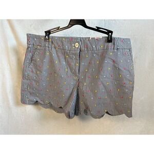 Crown & Ivy Shorts Women's‎ Navy Strip w Polka Dots Scalloped Hem Sz 16 NWT